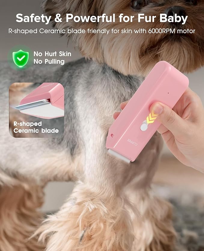 Marvljojo Upgrade Home Professional Dog Grooming Kit Clipper for Matted & Long Hair, Cordless Pet Shaver Low Noise USB Rechargeable for Cats, Small&Medium Dogs, Handy Pet Hair Grooming Trimmer, Pink