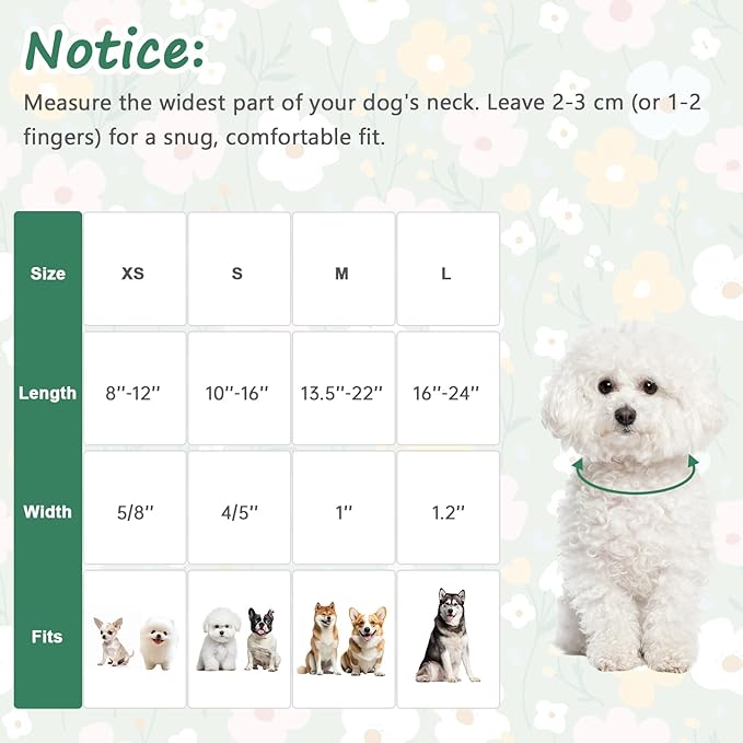 Dog Collar with Floral Patterns, Spring Summer Collection Green Dog Collar with Exquisite Pendant, Durable Adjustable Collars for Gifts & Daily Use-M