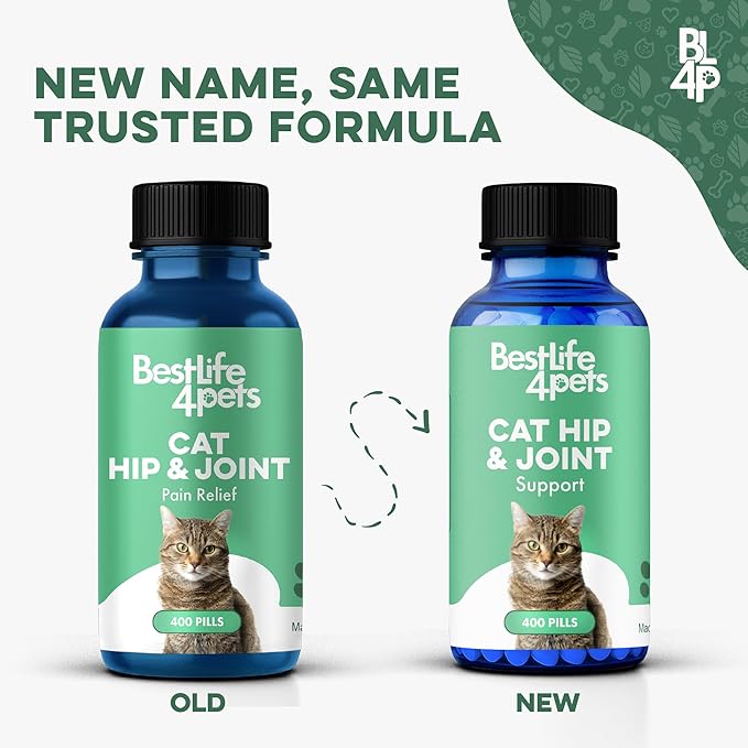Cat Joint Supplement and Mobility Support - Natural Plant-Based Formula Provides Comfort for Aging and Felines with Mobility Challenges, 400 Tiny Tasteless Pills Easy to Give Even Feral or Picky Cats
