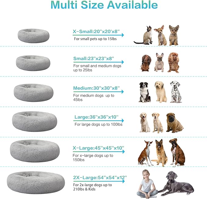 SAVFOX Plush Calming Donut Dog Beds for Small Dogs, Medium, Large & X-Large Breeds, Comfy Cuddler Dog Bed and Cat Bed in Faux Fur, Washable, Multiple Sizes S-XXL