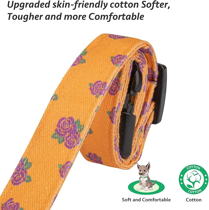Cotton Handmade Dog Collar Cute and Distinctive Patterns Yellow Rose with Pendant for Girl Boy Dogs Collars M