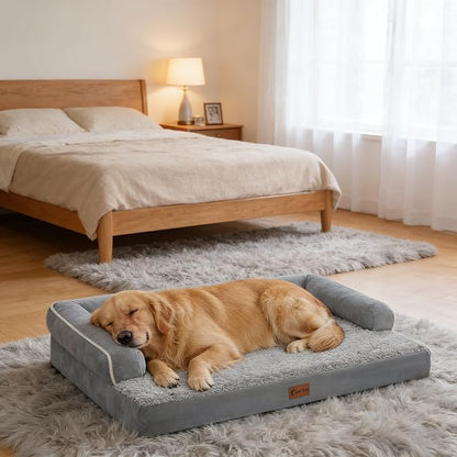 Casa Paw Orthopedic Dog Beds for Extra Large Dogs, Waterproof Egg Crate Foam XL Dog Bed with Sides 48x30Inch, Big Dogs Couch Beds with Removable Washable Cover and Nonskid Bottom, Grey