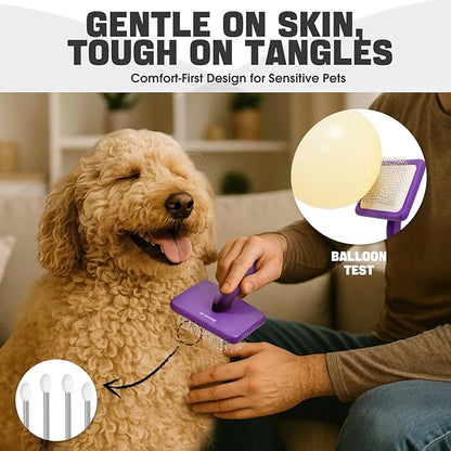 Dog Slicker Brush for Dogs Grooming Kit 4PCS | Large Dog Brush for Goldendoodles Poodles Doodles | Long Pin Haired Brush | Poodle Brushes and Comb (Purple)