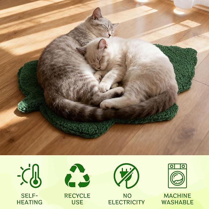 BrightRow 3 Pack Self Warming Pet Bed Leaf Shape Self Heating Cat Dog Mat Washable Thermal Sleeping Pad for Indoor Outdoor Hedgehog, Bunny, Sugar Glider, Rat, Chinchilla(Dark Green,Small-16 x20)