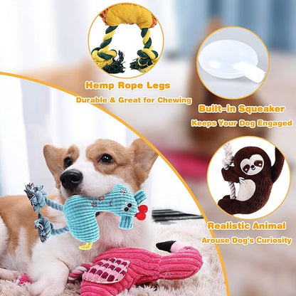 MRSOHRET 5 Pack Plush Dog Toys with Rope, Squeaky Dog Toys, Tug of War Dog Interactive Toy, Durable Dog Chew Toys for Large Dogs & Puppies