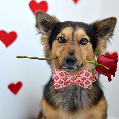 Valentines Dog Collar with Bow Tie - Spade Heart Pattern Pink Bowtie Dog Collar Adjustable Heavy Duty Valentines Dog Collars for Small Medium Large Dogs XS