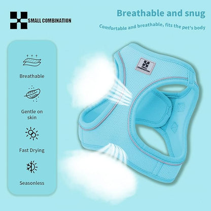Adjustable Dog Harness with Leash, Reflective Mesh, No-Pull Design，Matching Lead Rope (SkyBlue, M)
