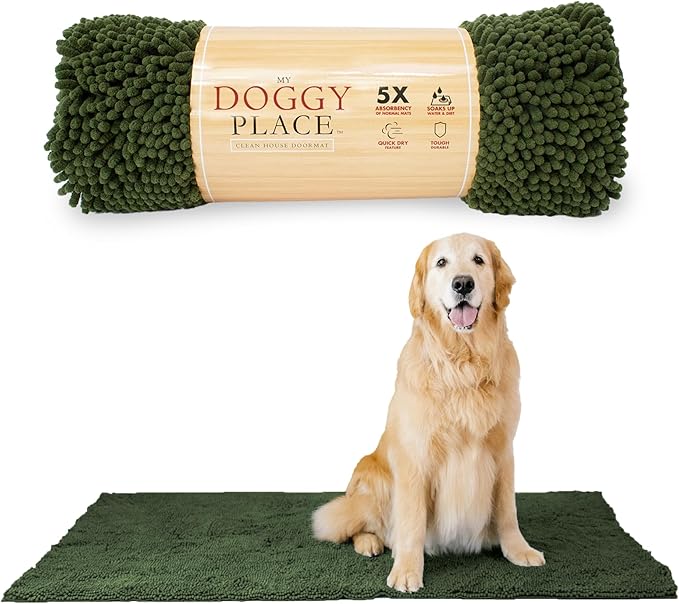 My Doggy Place Dog Mud Mat, 60" x 36" Chive – Thick Microfiber Entry Rug for Snow, Mud & Salt – Absorbent, Quick-Dry, Washer-Safe & Non-Slip, X-Large