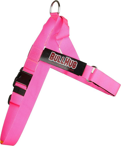 BULLHUG Adjustable Dog Harness– No Pull, No Choke – for English Bulldogs, French Bulldogs, Pugs & Broad-Chested Breeds – Easy, Safe Walks (NEON Pink, XL)