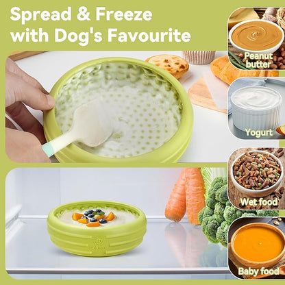 Dog Lick Bowl, Animire Freeze Lick Mat for Dogs, Non-Slip Slow Feeder Licking Bowl Enrichment Treat for Distraction Anxiety Relief, Food Grade Silicone, Dishwasher Safe(Green,L)