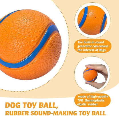 Natural Rubber Sound-Sounding Sog Toy Balls,Dog Toy Ball, with a Groove Design That is Resistant to Bites, Has a High Bounce, Dog Training Interactive Pet Toy, Relieving Pet Anxiety,（small size）2Pack