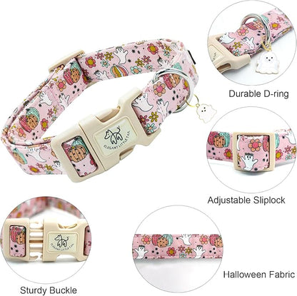 Elegant little tail Halloween Dog Collar, Pet Dog Collar Cotton Soft Pumpkin Collars Holiday with Quick Release Buckle Pet Puppy Collars for X-Small Dogs