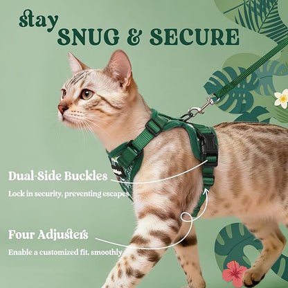 rabbitgoo Cat Harness and Leash for Walking, Escape Proof Soft Adjustable Vest Harnesses for Cats, Easy Control Breathable Reflective Strips Jacket,Rainforest Green,M