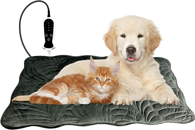 Quwzayail Extra Large Dog Heating Pad, Waterproof Smart Thermostat Switch, Whelping Supplies Heated Dog Bed, 9 Gears/time Settings with Automatic Shut-Off (47.0" L x 30.0" W x 0.5" Th, Dark Grey)