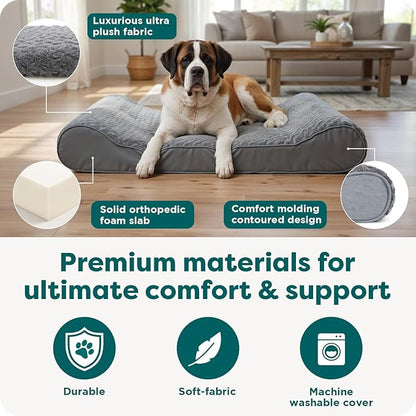 FurHaven Orthopedic Dog Bed for Large Dogs, Luxe Lounger Contour Mattress with Solid Orthopedic Foam Slab for Joint Support, Removable Washable Cover, Giant XXXL, Plush Suede, Gray