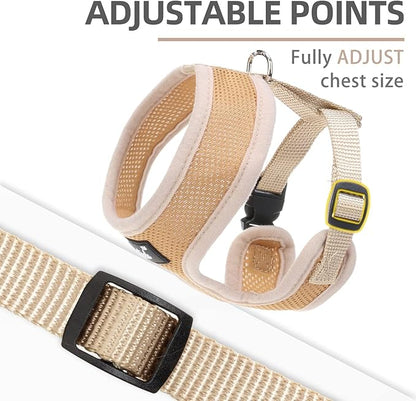 PUPTECK Soft Mesh Dog Harness and Leash Set Pet Puppy Cat Comfort Padded Vest No Pull Harnesses, Solid Beige, L
