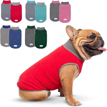 cyeollo 2 Pack Dog Fleece Sweater Stretchy Sweatshirt with Reflective Stripe Pullover Soft Jacket Pet Clothes Dog Sweaters for Small Dogs Cats Grey & Red
