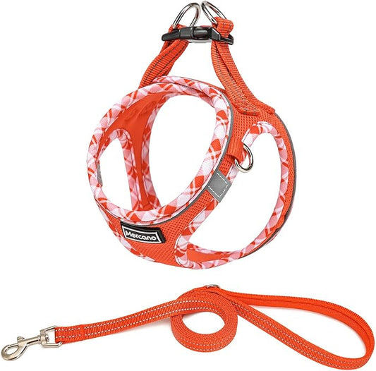 Mercano Soft Mesh Dog Harness and Leash Set, No-Chock Step-in Reflective Breathable Lightweight Easy Walk Vest Harnesses with Safety Buckle for Small Dogs, Cats (Tangerine, XL)