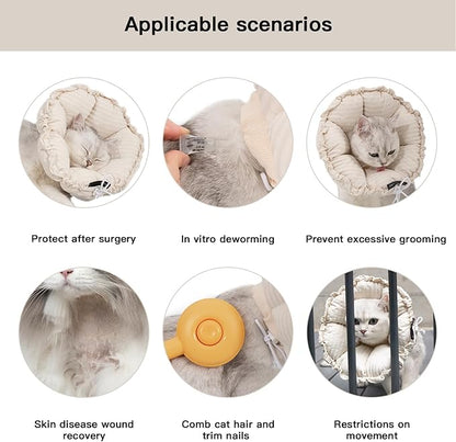 H HIDREAM Soft Cat Cone Collar， Cute Adjustable Cat Recovery Collar，Elizabethan e Collar That can Protect Head and Foot Wounds，Egg White Flower All-Season Style