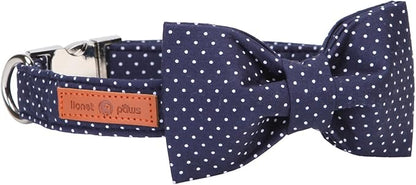 Lionet Paws Boy Dog Collar with Bowtie, Comfortable Adjustable Cute Navy Blue Bow Tie Collar for Male Dogs Gift, Large, Neck 16-24 inches