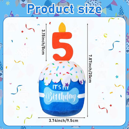Dog Birthday Cake Toy Accessories for Girl Boy Gifts, Squeaky Plush Toy for Dog Birthday Party Decor Favor for Large, Medium and Small Dogs(5th,Blue)