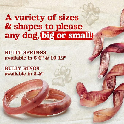 Natural Farm Odor Free Bully Sticks Ring Shaped (3-4 Inch, 10 Pack) - 100% Beef Chews for More Engagement & Fun, Grass-Fed, Non-GMO, Fully Digestible - Best for Small & Medium Chewers