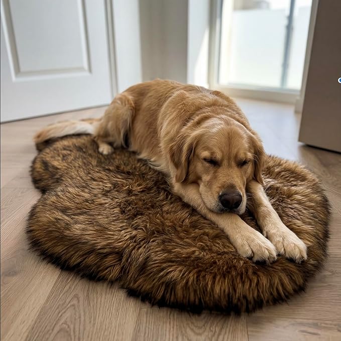 IHAPPYDOG Luxury Faux Fur Orthopedic Dog Bed, Memory Foam Dog Bed for Small, Medium, Large and XL Pets, Fluffy Pet Bed with Waterproof and Washable Cover (Brown, 60"x35")