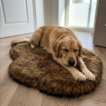 IHAPPYDOG Luxury Faux Fur Orthopedic Dog Bed, Memory Foam Dog Bed for Small, Medium, Large and XL Pets, Fluffy Pet Bed with Waterproof and Washable Cover (Brown, 60"x35")
