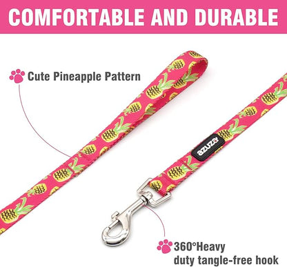 azuza Dog Collar and Leash Set, Pineapple Patterns on Nylon Collar and Matching Leash, Large Dog Collar for Large Dogs