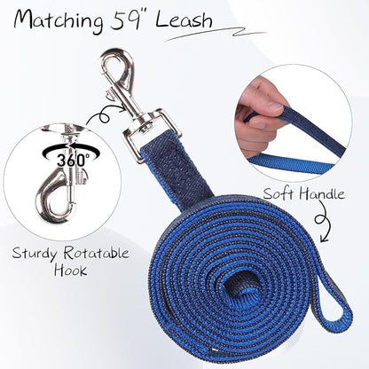 BINGPET Denim Step-in Dog Harness,No Pull Escape-Proof Dog Harness and Leash Set,Adjustable Quick Fit Dog Halter Vests for Small Medium Size Dogs Back Clip Anti-Twist for Easy Walking Training Running