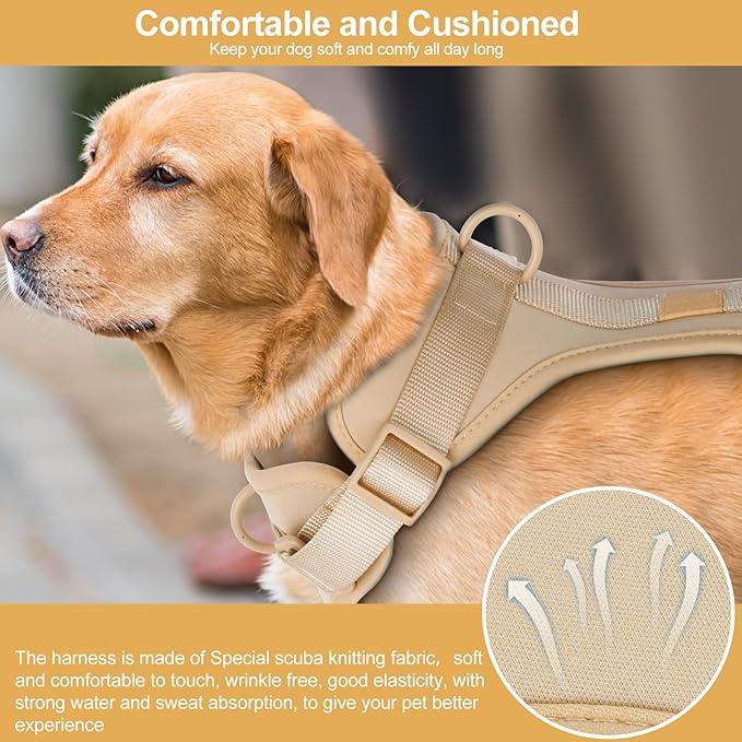 No Pull Lightweight Dog Harness: Adjustable Durable Breathable Mesh Pet Vest Harness with Soft & Comfortable Cushion, for Small Medium Large Dogs (S, Sand Color)