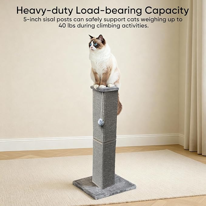 YULOYI Cat Scratching Post 32 Inch for Indoor Large Cats and Kitten, Nature Sisal Tall Cat Scratch Post, Sisal Cat Scratcher Improve Cat's Scratching Habits and Protect Your Furniture, Dark Grey