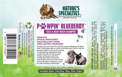 Nature's Specialties Pawpin' Blueberry Ultra Concentrated Dog Face and Body Wash for Pets, Makes up to 4 Gallons, Natural Choice for Professional Groomers, Tearless Formula, Made in USA, 32 oz