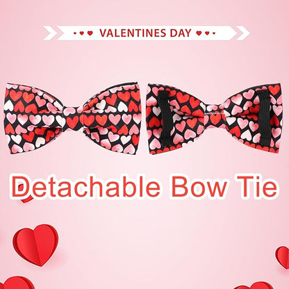Valentine’s Day Dog Collar with Bow Tie, Red Heart Bowtie Collar with Metal Buckle, Valentine’s Day Gift Adjustable Pet Collar for Puppy Girl Boy Dog or Cat, S, Neck 10-16in