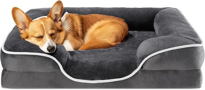 NEWBULIG 35x25 Inch Orthopedic Dog Bed Large Sized, Dog Couch/Sofa Bed with Washable Cover, Waterproof, Memory Foam, Soft Fluffy Surface