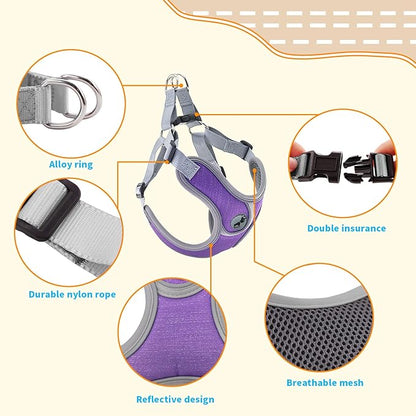 Dog Harness with Leash Set, Adjustable Step in Collars Harness with Breathable Padded Vest for Large Dog Training and Running (L, Purple)
