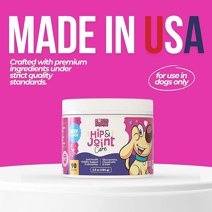 Hip & Joint Supplement for Dogs – Glucosamine, Chondroitin, MSM, Turmeric & Hemp Oil – Natural Mobility & Pain Relief Soft Chews – Beef Flavor – 90 Count – Made in USA