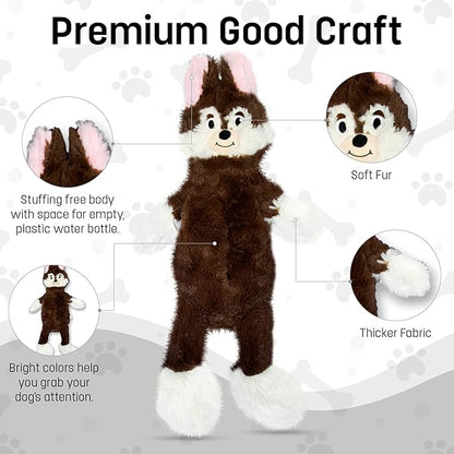 FGA MARKETPLACE Frog Rabbit and Fox Flat NO Stuffing NO Squeak Plush Dog Toy, Funny Style Will Entertain Your Pet for Hours, Recommended for Small and Medium Dog 21 INCH Long
