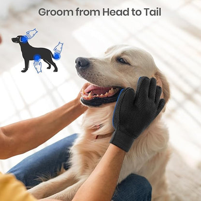 Pet Hair Remover Glove - Gentle Pet Grooming Glove Brush - Deshedding Glove - Massage Mitt with Enhanced Five Finger Design - Perfect for Dogs & Cats with Long & Short Fur - 1 Pack (Right-hand), Blue