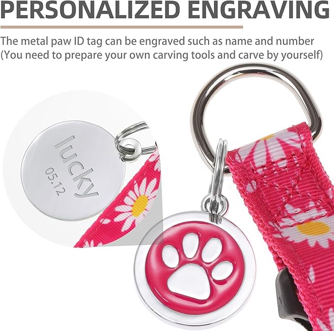 PUPTECK No Pull Dog Harness Soft Adjustable Basic Nylon Step in Puppy Vest Outdoor Walking with ID Tag, Fuchsia Daisy, L