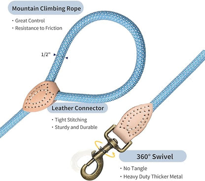 Mile High Life Reflective Dog Leash - Strong Nylon Rope for Training Small, Medium, Large Dogs - Heavy Duty Climbing Rope With Leather Tip (Green, 72 Inch)