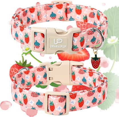 UP URARA PUP Dog Collar-Summer Puppy Collars-Adjustable Strawberry Pet Collar for Small,Medium,Large Dogs-Durable & Cute Design