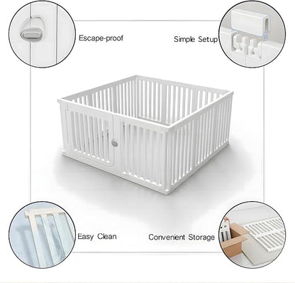 Jatindear 11 Panels Plastic Dog Playpen, Expandable & Durable Pet Fence - Indoor & Outdoor Portable with Secure Locking Door, Durable Safety Play Pen with Puppy, Cat, Small Animal(White, 23.62" H)