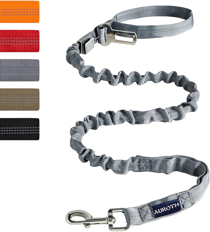AUROTH Dog Leash Large Dogs, Heavy Duty Dog Leash Bungee, No Pull Leashes for Shock Absorption, Grey Dog Training Leashes for Medium Large Breed Dogs 6FT/4.5FT, 2 Padded Handles