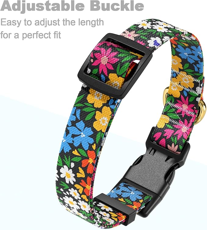 Rnivvi Dog Collar for Small Dogs, Cute Floral Heavy Duty Adjustable Puppy Collar with Quick Release Buckle for Girl & Female, Pet Accessories for Walking Running, XS Length 5/8" Width, Vibrant