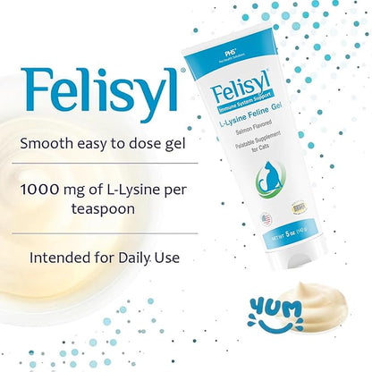 Felisyl L-Lysine Gel for Cats & Kittens (5oz) – Immune System, Respiratory & Eye Health Support. Reduces Sneezing, Runny Nose & Watery Eyes. Daily Salmon-Flavor Supplement – Made in USA