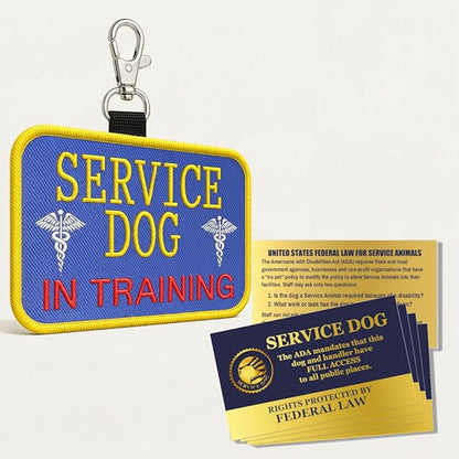 WORKINGSERVICEDOG.COM Service Dog in Training Clip-On ID Patch Tag - Includes 5 Federal Law Handout Cards - Clips to Vest, Harness, Collar, Leash, or Carrier