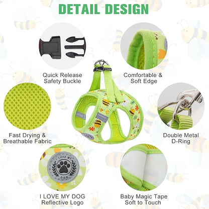 BEAUTYZOO Step in Dog Harness and Leash Set,Reflective Dog Harness No Pull No Choke Puppy Harness for Small Medium Large Dogs Cats,Soft Padded Mesh Vest Harnesses for Girl and Boy Pets, Bee S