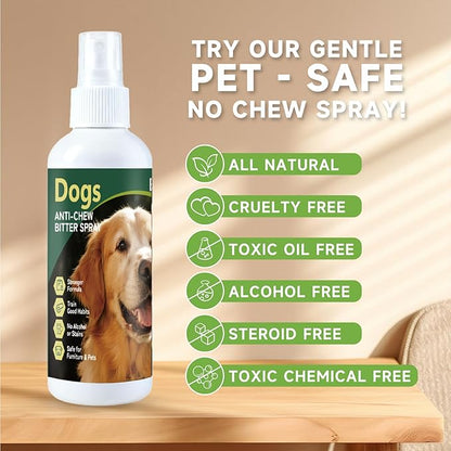 Dog No Chew Spray, Bitter Dog Deterrent Spray for Furniture & Carpet, Pet Corrector & Training Spray for Dogs & Puppies, Safe & Natural, Prevent Peeing, Biting, Chewing & Licking Injuries, 200ml