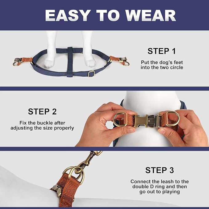 Didog Step in Dog Harness with Metal Buckles, Freedom Nylon Dog Halter Vests for Medium Dogs Easy Walking Training(M:Chest 19-28", Dark Blue)